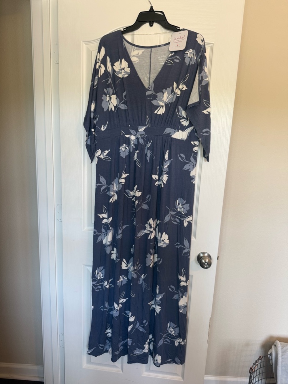 Floral V-Neck Maxi Maternity Dress in Navy and White